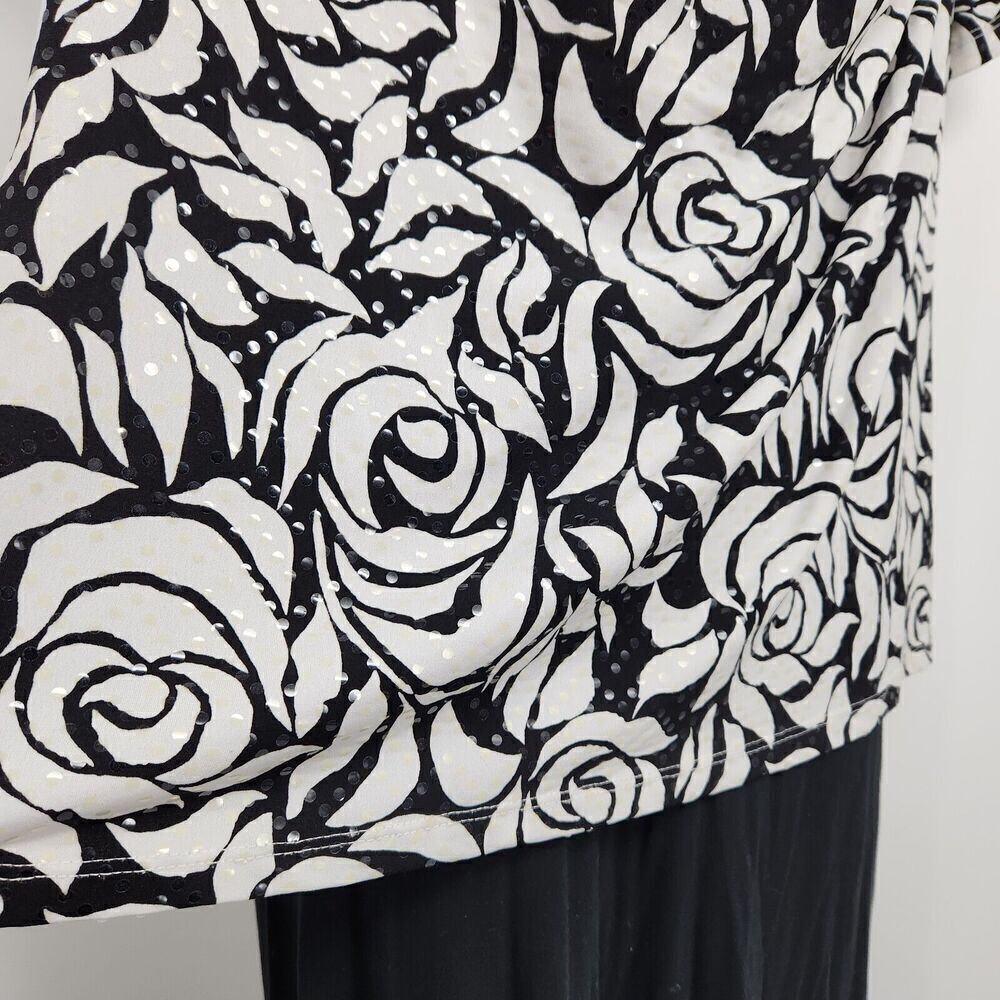 MSK Pullover Top Women's Size XL Blk & White Floral Short Sleeve Draped Neck - Picture 6 of 9